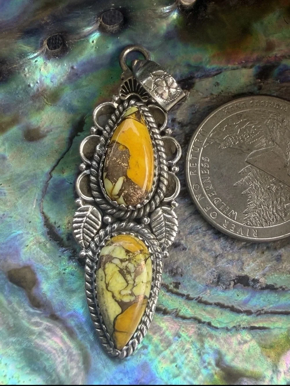 Handcrafted Yellow Honey Dahlia  Stone Silver Pendant - Artisan Women’s Jewelry